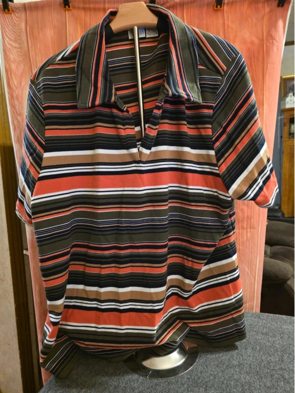 Carolina Colours Plus Women’s 26/28W Vintage 70s Striped Johnny Collar Polo Top